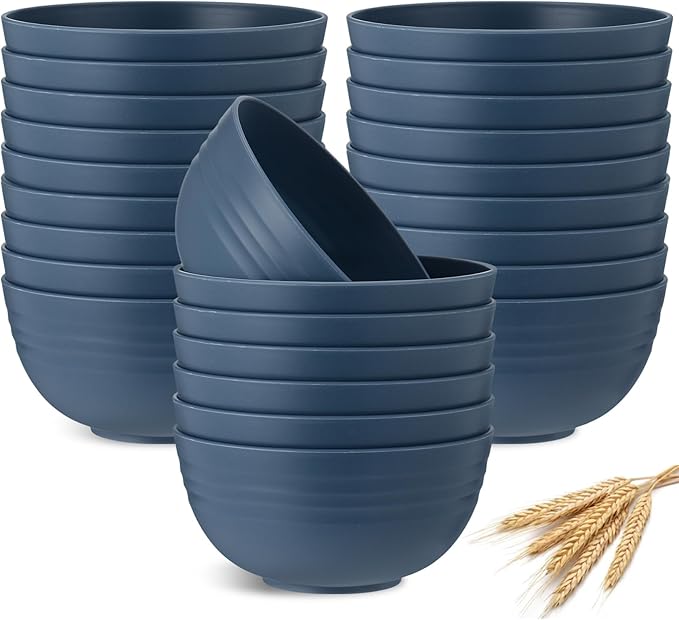 Eccliy 24 Pcs Wheat Straw Bowl Sets, Unbreakable Cereal Bowl 24 oz, Microwave and Dishwasher Safe Bowls for Cereal, Salad, Snack and Soup, Winter Style(Dark Blue)