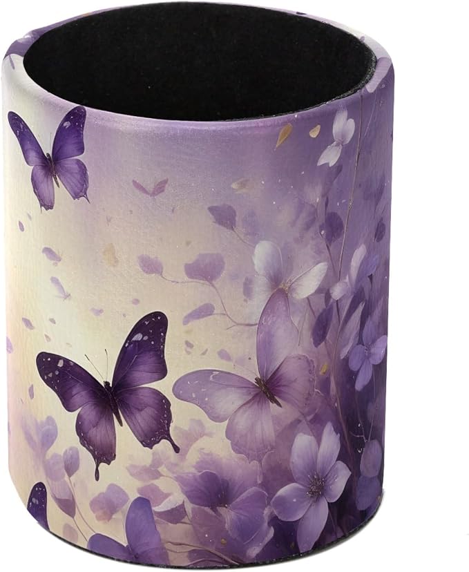 Leather Pen Holder for Desk, Butterfly Floral Pencil Cup Pen Organizer Makeup by Unknown