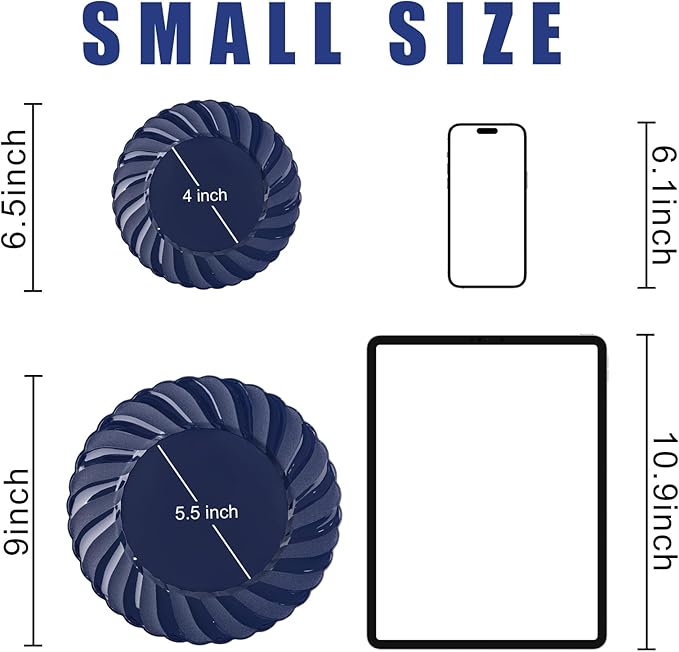 U-QE 100PCS Blue Disposable Plates - Heavy Duty Blue Plastic Hanukkah Plates for Hanukkah/Party/Wedding - Include 50PCS 9inch Dinner Plates and 50PCS 6.5inch Dessert/Salad Plates