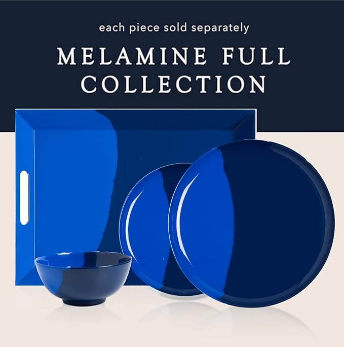 Thomas Fuchs Creative 1/2 & 1/2 Melamine Side Plates Set of 4, Chip and Break-Resistant, Durable Salad Plates, Kid-Friendly Dessert Plates for Indoor and Outdoor, Dishwasher Safe, Cobalt/Navy