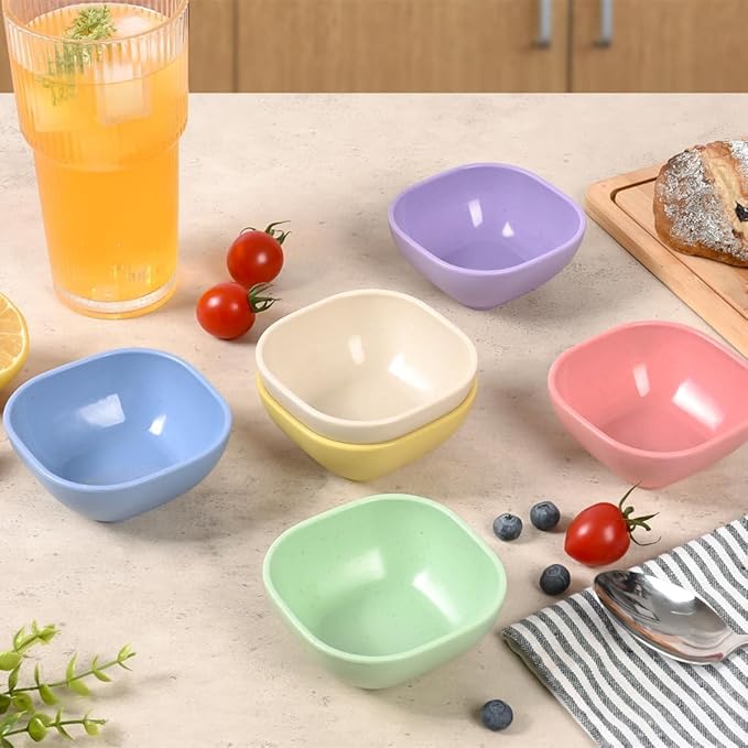 6 Pack Small Bowls, 4.5 OZ Assorted Colors Dipping Sauce Cups, Ice Cream Bowls, Wheat Straw, Unbreakable, Plastic Prep for Side Dishes, Dessert, Snacks