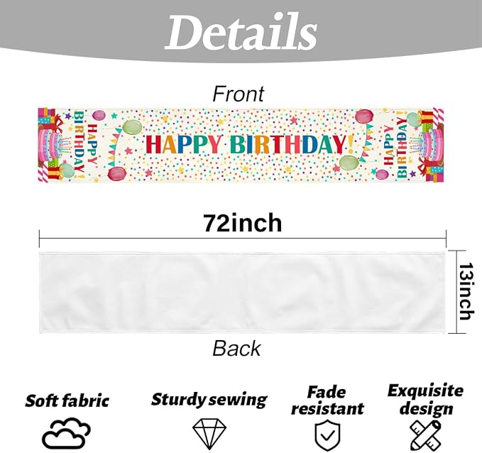 Happy Birthday Colorful Balloons Stars Table Runner, Birthday Decorations | - Image 6