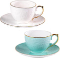 KAMMAK Tea Cups and Saucers Set of 2, Fine Bone China Coffee Cups, GH021 | by KAMMAK