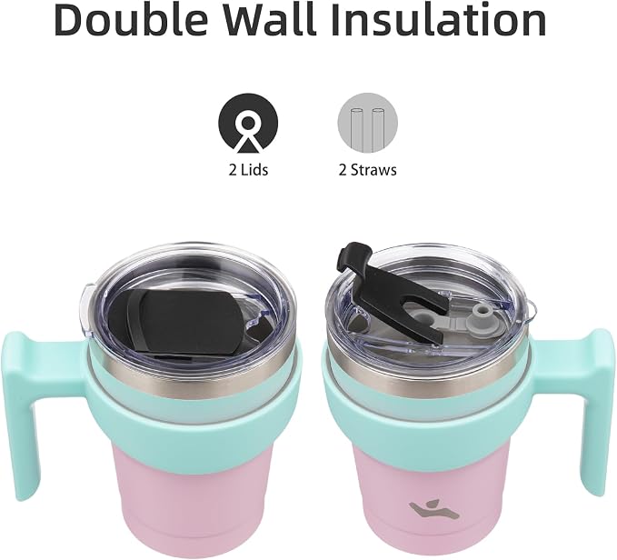 Konokyo 10 oz Tumbler with Handle and Straw, Insulated Travel Mug | Gum; - Image 3