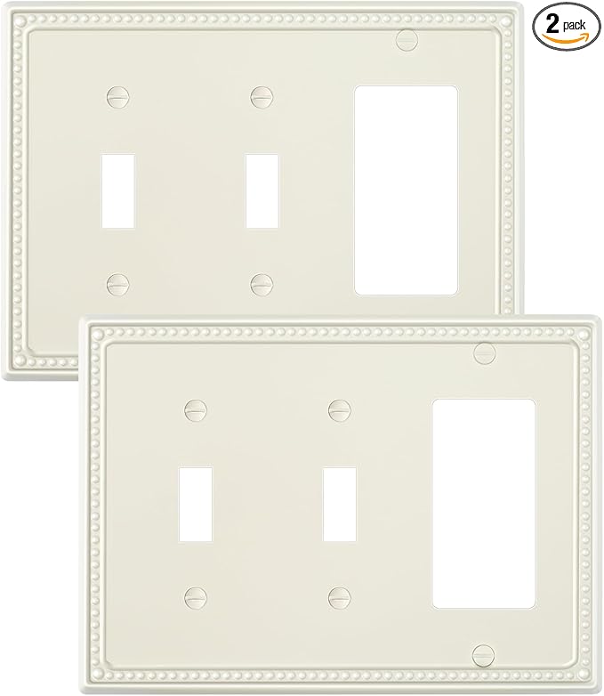 2-Pack Combo Decorator/Double Toggle Light Switch Cover Plate, Light Almond Pearls Decorative Switch Plates and Outlet Covers, Metal Wall Plates for Electrical Outlets