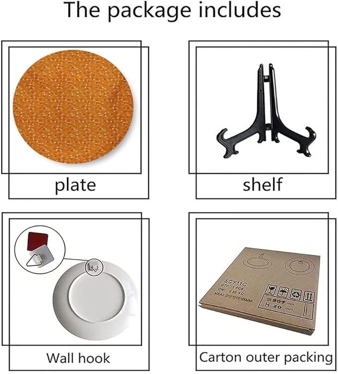 Decorative Plates, Dog Bone Print Ornament, Pattern with Paw Prints Bones and Hearts Veterinary, 7 Inch, 1 Plate with 1 Display Stand, Marigold Burnt Orange and White