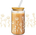 Mumufy 1 Pack Glass Cups Gift Aesthetic Cute Glass Cup Tumbler Flower Iced by Mumufy