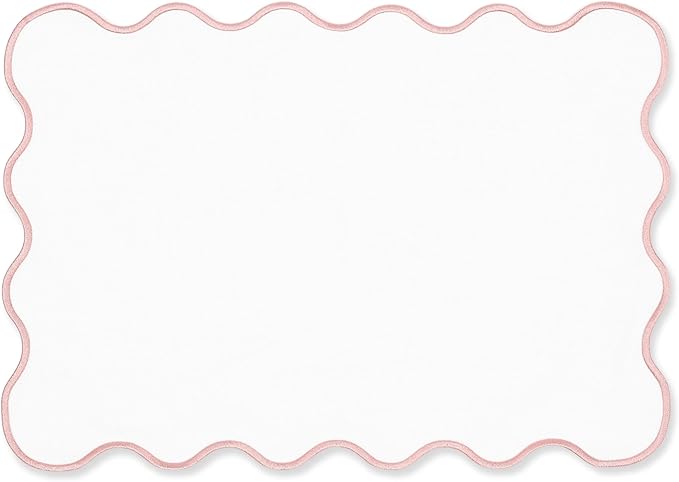 Hofdeco Premium Coastal Patio Indoor Outdoor Placemat Set of 4, 14"x19" Double-Layered, Waterproof Cloth Placemat for Kitchen or Dining Table. Blush Pink Embroidered Solid A