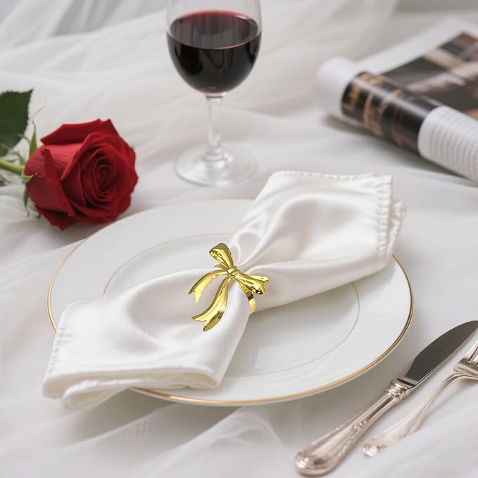 Bow Napkin Rings Set of 12 Shiny Gold Metal Bow Napkin Holders - Image 6