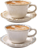 Vintage Porcelain Coffee Cup and Saucer Set, 12 OZ Ceramic Latte Mug by Unknown