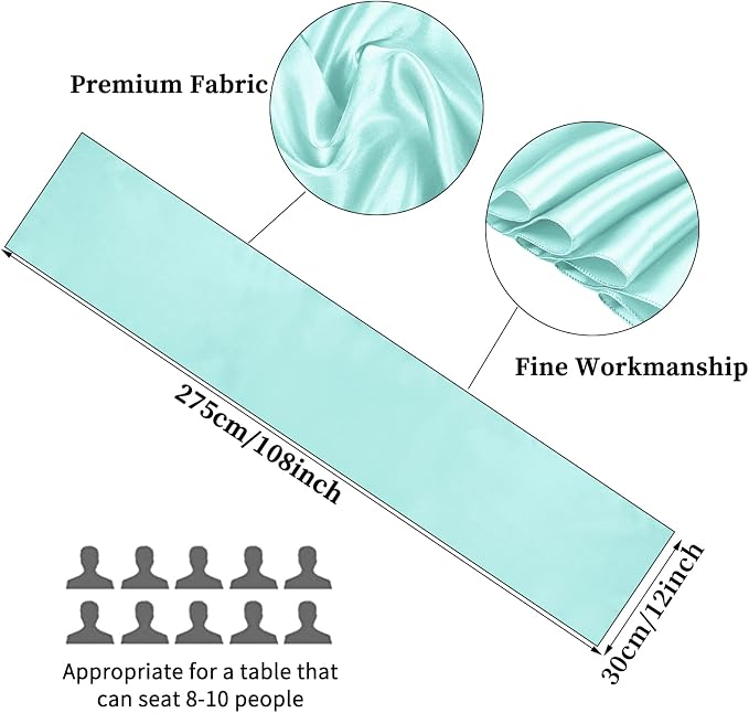 10-Pack Aqua 12 x 108 inches Long Premium Satin Table Runner | Wedding - Image 2