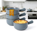 MONITO 16 Oz French Onion Soup Bowls, Ceramic Soup Bowls with Handles, Stackable Soup Crocks Oven Safe for Chili, Beef Stew, Cereal,Casseroles Microwave & Dishwasher Safe, Set of 4, Dusty Blue