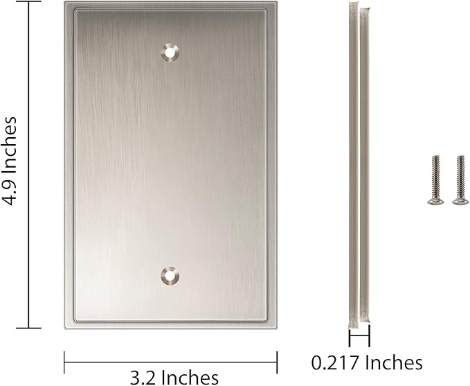 Henne Bery Soft Modern Decorative Wall Plate Switch Plate Outlet Cover (Single Blank 2PK, Satin Nickel)
