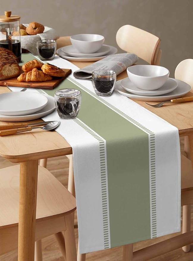 Sage Green Stripe Table Runners 36 inches Long, Linen Boho Table Runner - Image 6