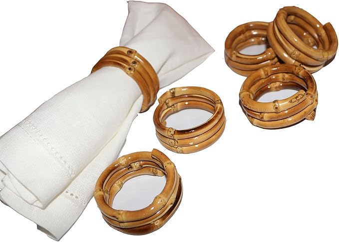Bamboo Napkin Rings, Napkin Ring Set of 6, Handmade Natural Napkin Holder Ring by JUSTEMI