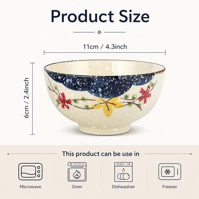 clothmile 4.5 Inch Japanese Retro Rice Bowls Set of 6 Japanese Style - Image 2