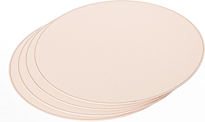 Nikalaz Round Placemats Set (Pack of 4) Recycled Leather Table Mats 15 inches, Kitchen Dining Table Decor by Nikalaz (Creamy White/Beige with Light Pink Nuance)