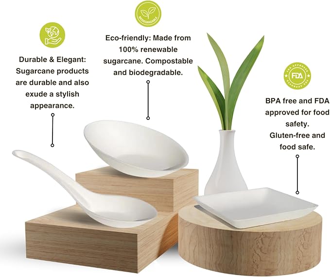 50ct Small 5.9'' Square White Sugarcane Mini Appetizer Plates | Compostable & Eco-Friendly Disposable Plates | Mini Plates for Desserts, Appetizers & Cocktails | Ideal for Parties, Buffets | CMJJ