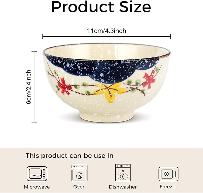 clothmile 4.5 Inch Japanese Retro Rice Bowls Set of 2 Japanese Style - Image 2