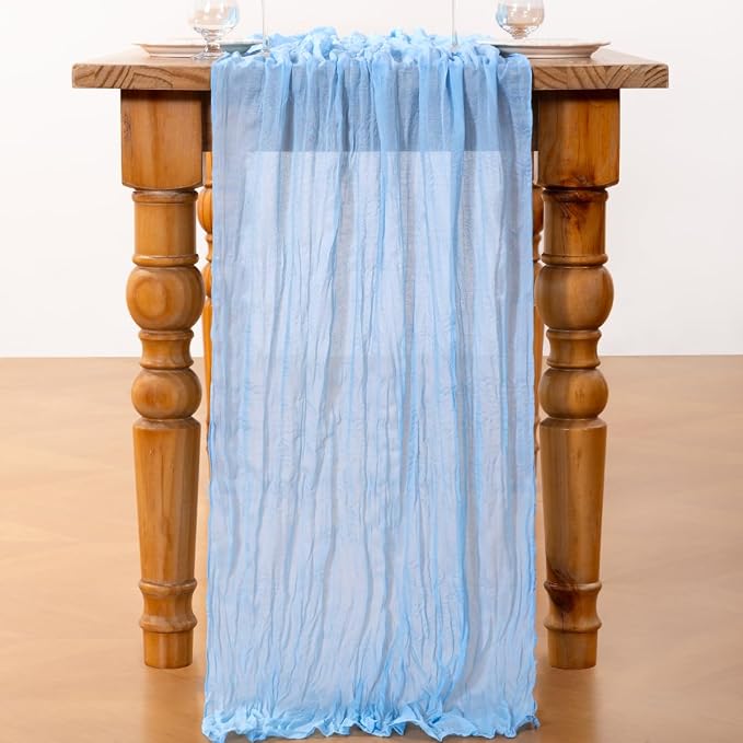DeZerlor Baby Blue Cheesecloth Table Runners 4 Pack Summer Boho Runners | - Image 5