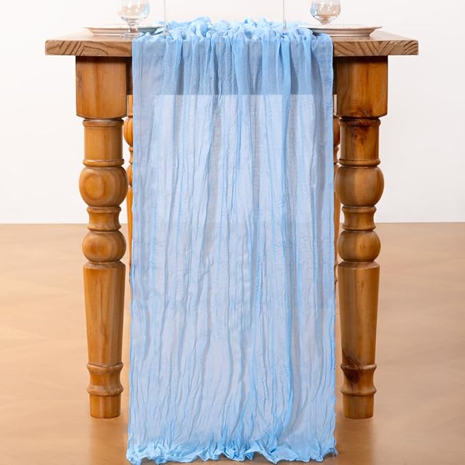 DeZerlor Baby Blue Cheesecloth Table Runners 6 Pack Summer Boho Runners | - Image 5