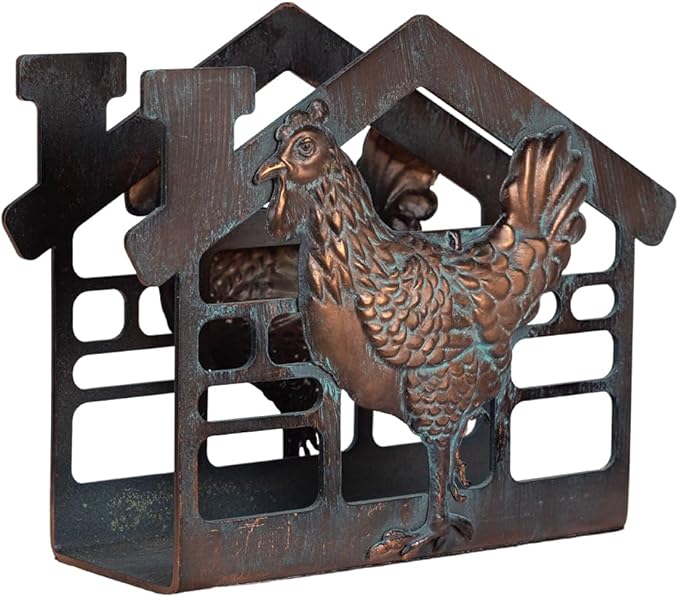 Metal Rooster Napkin Holder for Table,Rustic Farmhouse Napkin Holders for Paper Napkins,Antique Copper Tusse Napkins Stand Tabletop Dispenser with Non-Slip for Kitchen Dining Room Coffee Shop Bar