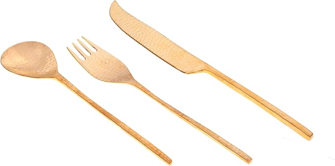 DeKulture Handmade Pure Brass 3 Pieces Cutlery Set Premium Deluxe Tableware by DeKulture