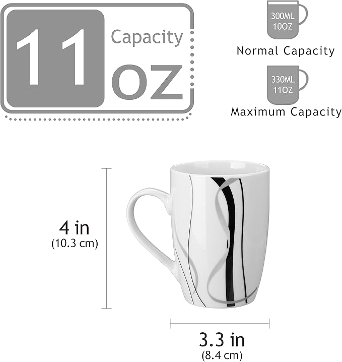VEWEET Coffee Mugs Set of 6, 11 OZ White Ceramic Mugs, Fiona | White Ceramic - Image 3