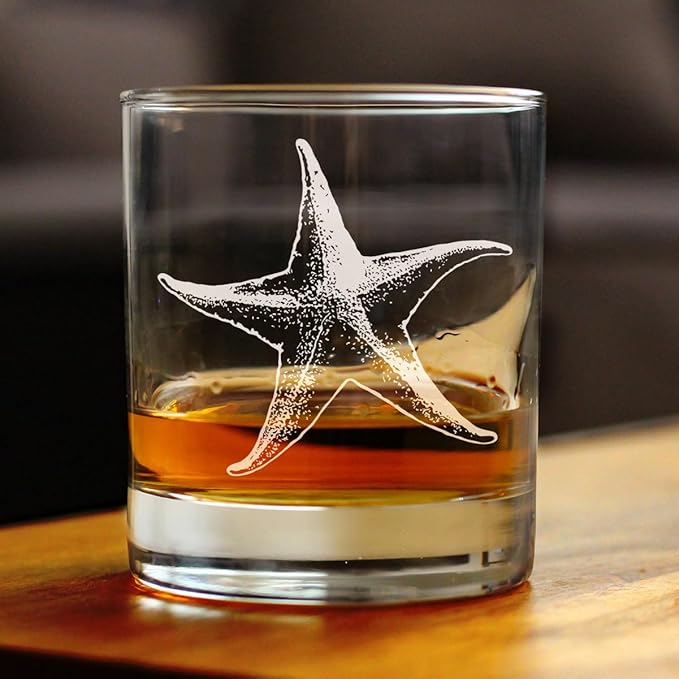 Custom Starfish Rocks Glass - Beach Themed Decor and Decorative Ocean Glassware Gifts for Women and Men - 10.25 Oz Glasses