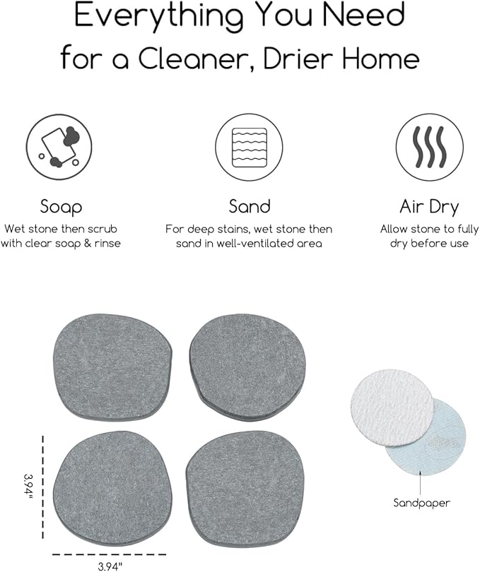 Diatomaceous Earth Coasters,3.9"x3.9", Quick-Dry, Absorbent, Heat-Resistant, Modern Stone Design, Dark Gray, Irregular Shape (4, Grey)