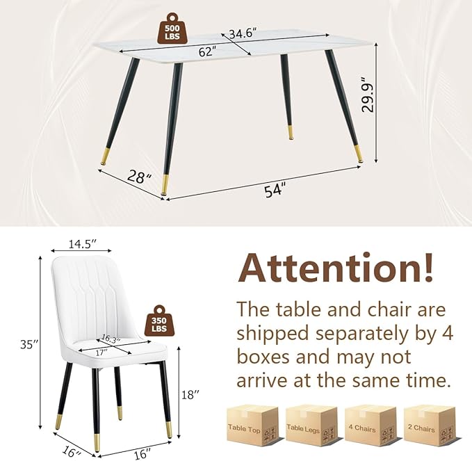 Modern Dining Table Set for 6, Dining Table Chairs Set of 6, Sintered Stone Kitchen Table Top and Modern Chairs Set of 6 for Kitchen Dining Room
