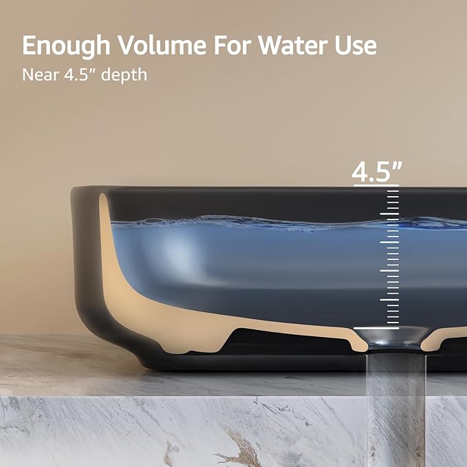 ELLAI Bathroom Vessel Sink Rectangle Above Counter Porcelain Ceramic Top Mount Rectanglar Countertop Sink for Bathroom 19.7"x15.2"x5.4" Matte Black