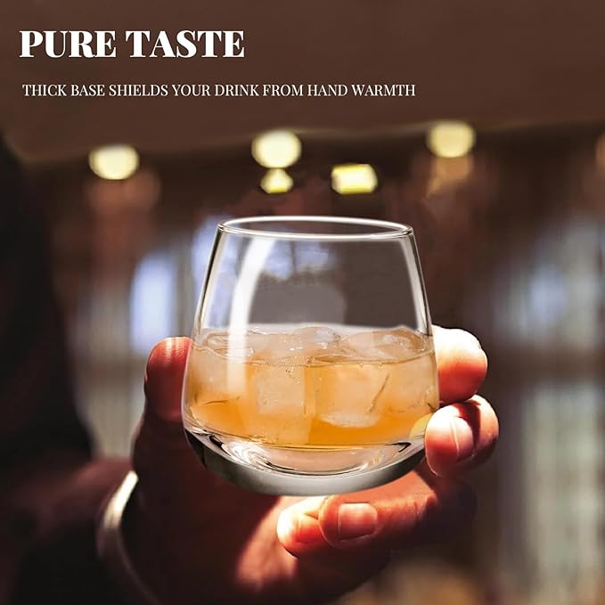 Old Fashioned Whiskey Glasses - Set of 4-8 oz Premium Crystal Clear Tumblers for Scotch Bourbon and Cocktails