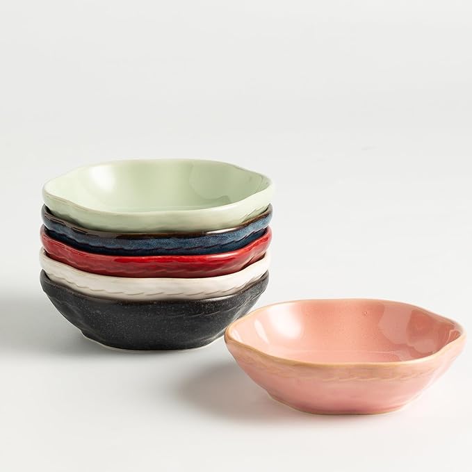 4.4Oz Kiln-Changed Dipping Bowls, 4.3 Inches Ceramic Flower-Shaped Soy Sauce Dishes, Small Appetizer/Side Plates Set of 4 (blue)