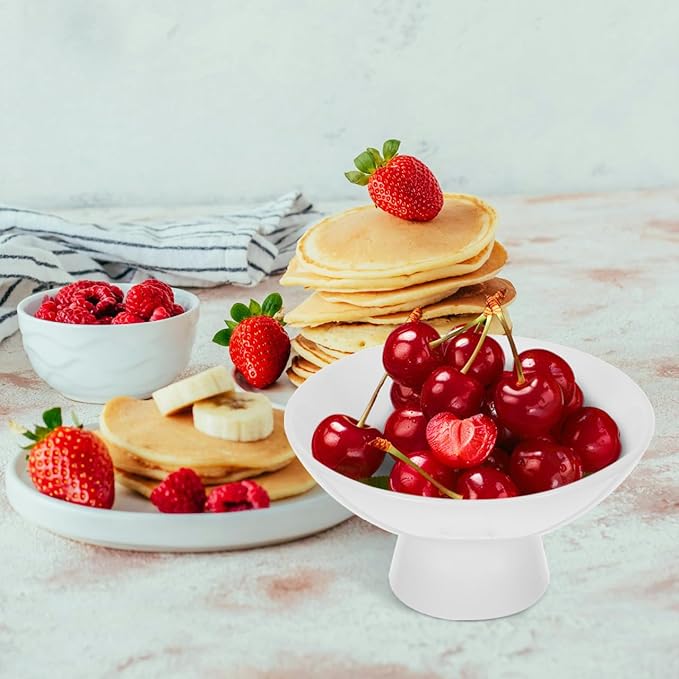 2Pcs Small White Pedestal Bowls Ceramic Footed Fruit Bowl 4.9 x 4.13Inch 2 Sizes
