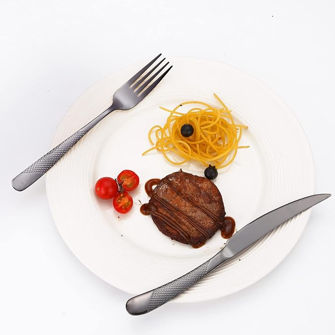 A·HOUSEWARE Black Silverware Hammered Flatware Kichen Stainless Steel Cutlery - Image 8