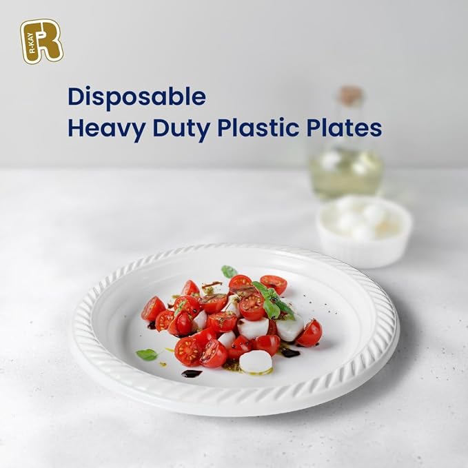 R-kay 100 Pack 6 Inch White Plastic Plates Disposable - Image 3