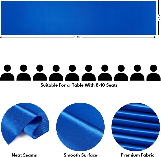 Royal Blue Satin Table Runner, 12x108 Inches, 12 Pack | Premium Satin, Smooth - Image 2