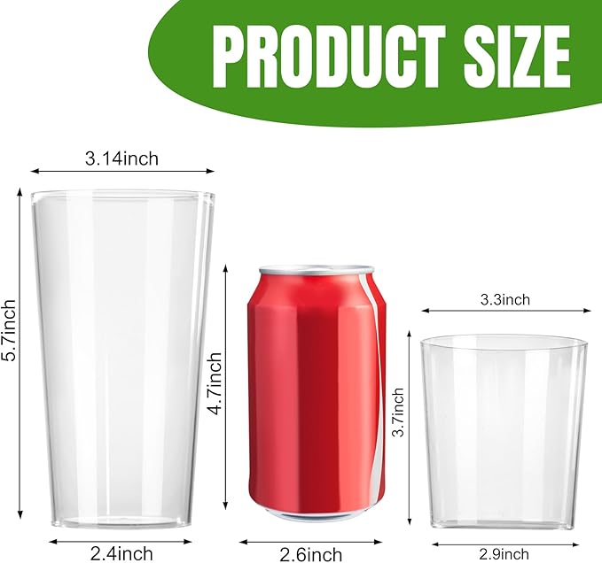 Liacere Drinking Glasses Set of 8, 17 oz Highball Plastic Glasses & 14oz Cocktail Plastic Glasses Set, Kitchen Water Glasses Cup, Bar Tumbler Glassware Set for Beer, Juice, Cocktail, Whiskey, Milk