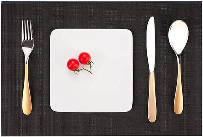 Black PVC Placemat Set of 1/6/10 Square Bamboo Tableware Pad Heat Wipe Clean - Image 2