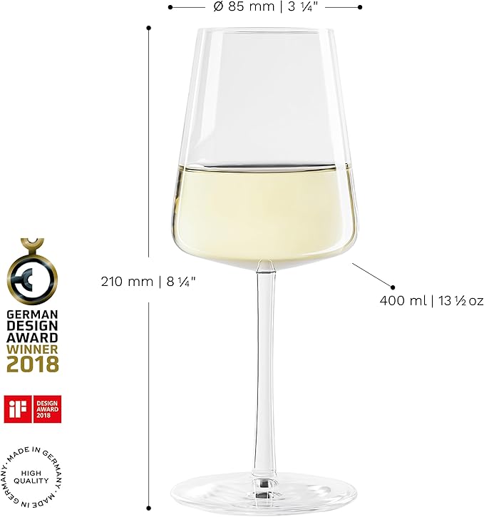 Stölzle Lausitz Power 13.5 Oz White Wine Glass (Set of 4) - Lead-Free Durable Glassware, Dishwasher Safe - Pulled Stem & Radiant Sparkle, Crystal Glassware Set & Bar Glassware Essentials