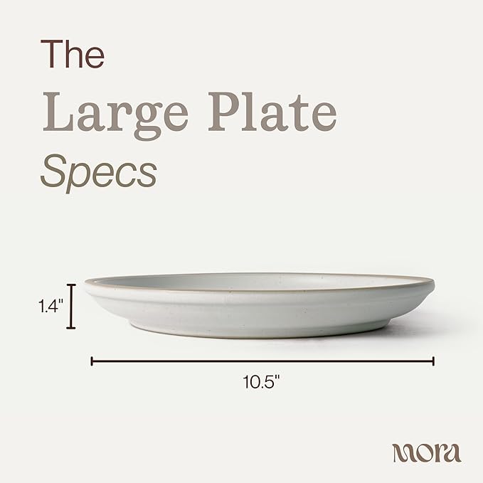 MORA Large Plates Set of 4, 10.5 inch Ceramic Pottery Dinner Plates - Microwave, Oven and Dishwasher Safe - Oat