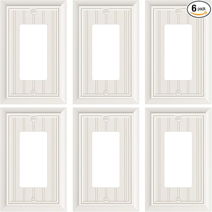 6-Pack Classic Beadboard Decorator Wall Plate Cover, Light Almond Decorative Switch Plates and Outlet Covers, Durable Natural Bamboo Fiber Wall Plates for Electrical Outlets, Receptacle, GFCI Outlet