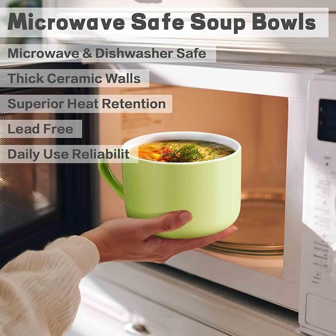 Soup Bowls with Handles & Spoons, 30oz Ceramic Ramen Bowl with Lid, Large Soup - Image 5