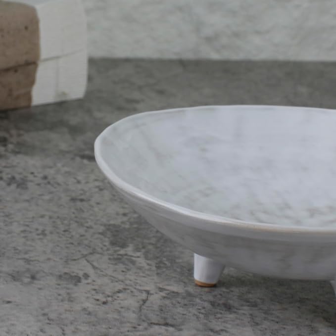 Wabi Sabi Footed Decorative Bowl, Vintage Rustic Boho Shelf Table Decor - Image 4
