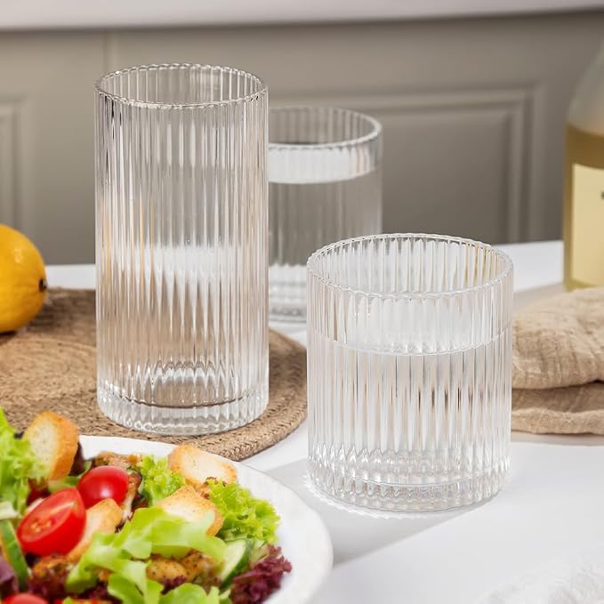 Ribbed Drinking Glasses 12pcs, 12oz and 10oz Glassware, Tumbler Glasses Cup Set - Image 5
