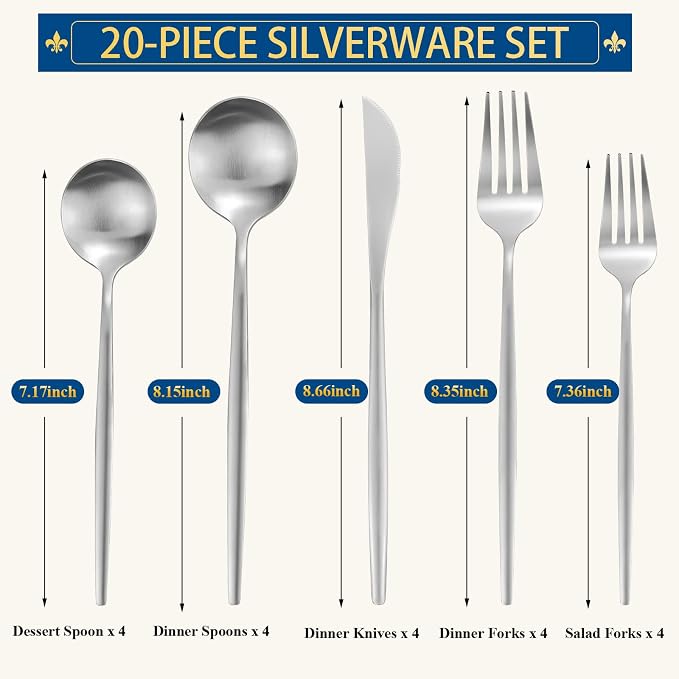 Silverware Set for 4, 20 Piece Flatware Set, Cutlery Tableware set Include - Image 2