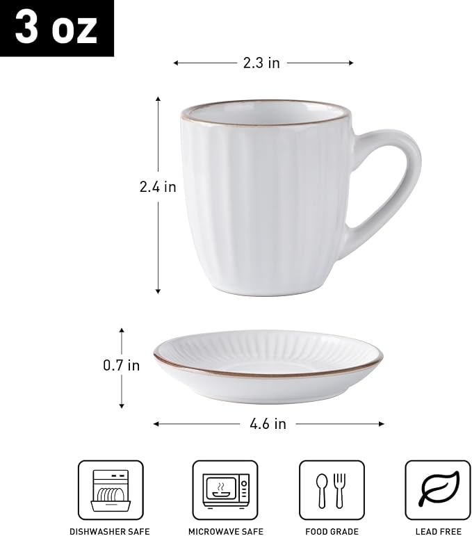 famiware 3oz Espresso Cups and Saucers, Stoneware Demitasse Cup - Image 5