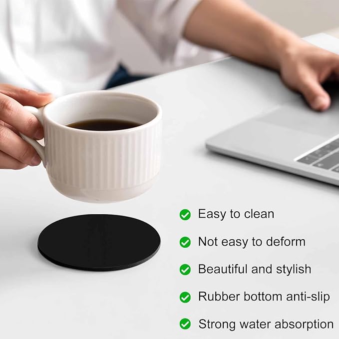 Black Coasters Set of 4, Solid Color Farmhouse Black Soft Absorbent Coasters - Image 4