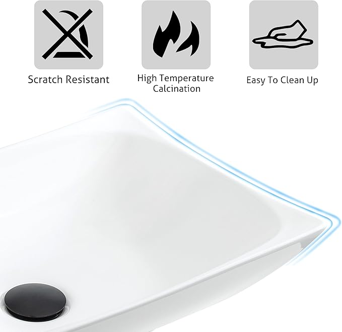 eclife Bathroom Ceramic Sink Bowl Classic White Curved Porcelain Vessel Sink and Faucet Combo for Bathroom Countertop Bowl Sink & ORB Pop Up Drain (T32)